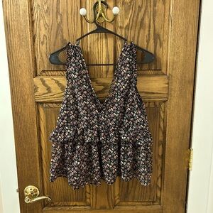 American Eagle Outfitters Floral Multicolor Sheer Tank Top Medium